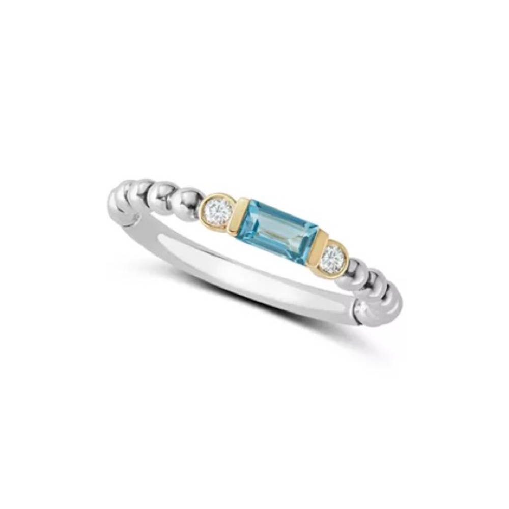 LAGOS 18K Gold & Sterling Silver Blue Topaz & Diamond Stacking Ring